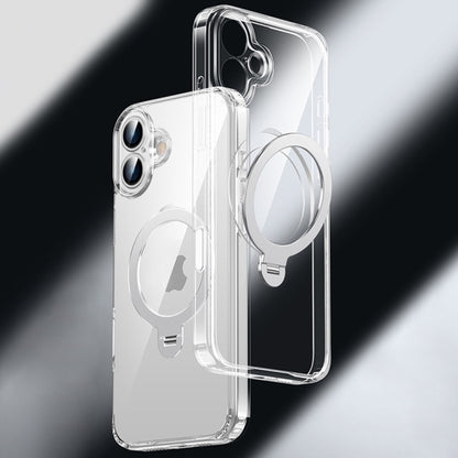 For iPhone 16 Plus Fine Hole 360 Degree Rotating Holder MagSafe Phone Case(Transparent) - iPhone 16 Plus Cases by buy2fix | Online Shopping UK | buy2fix