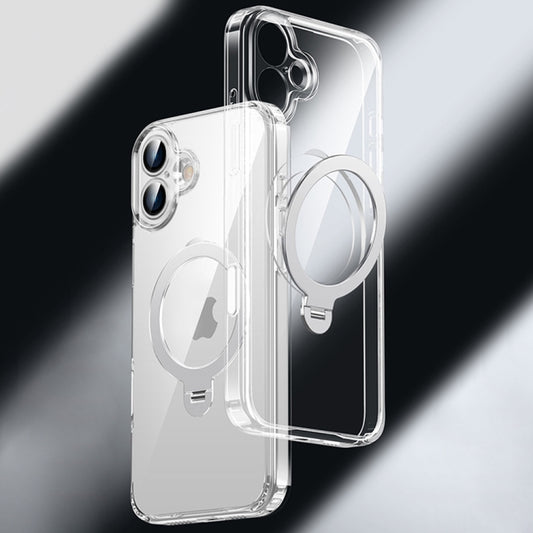 For iPhone 16 Plus Fine Hole 360 Degree Rotating Holder MagSafe Phone Case(Transparent) - iPhone 16 Plus Cases by buy2fix | Online Shopping UK | buy2fix