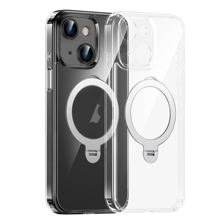 For iPhone 15 Fine Hole 360 Degree Rotating Holder MagSafe Phone Case(Transparent) - iPhone 15 Cases by buy2fix | Online Shopping UK | buy2fix