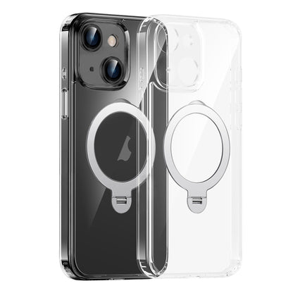 For iPhone 15 Fine Hole 360 Degree Rotating Holder MagSafe Phone Case(Transparent) - iPhone 15 Cases by buy2fix | Online Shopping UK | buy2fix