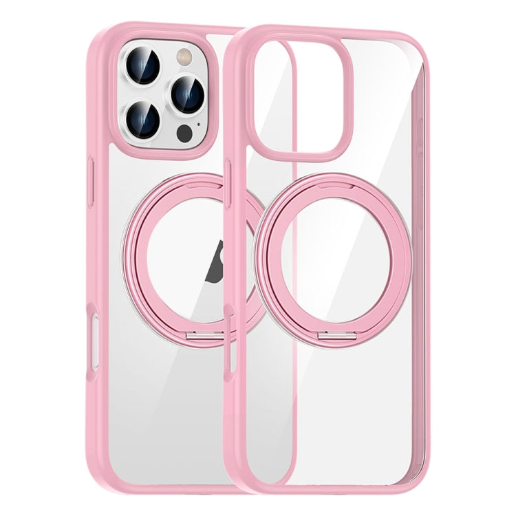 For iPhone 16 Pro Max High Transparency 360 Degree Rotating Holder MagSafe Phone Case(Pink) - iPhone 16 Pro Max Cases by buy2fix | Online Shopping UK | buy2fix