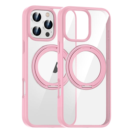 For iPhone 16 Pro Max High Transparency 360 Degree Rotating Holder MagSafe Phone Case(Pink) - iPhone 16 Pro Max Cases by buy2fix | Online Shopping UK | buy2fix