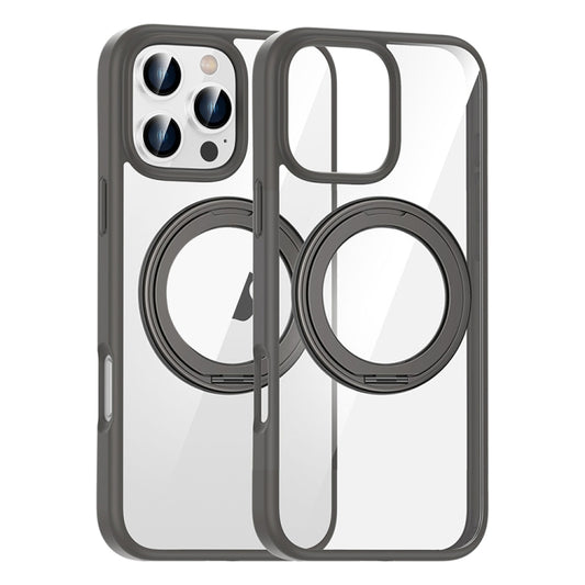 For iPhone 16 Pro Max High Transparency 360 Degree Rotating Holder MagSafe Phone Case(Titanium Gray) - iPhone 16 Pro Max Cases by buy2fix | Online Shopping UK | buy2fix
