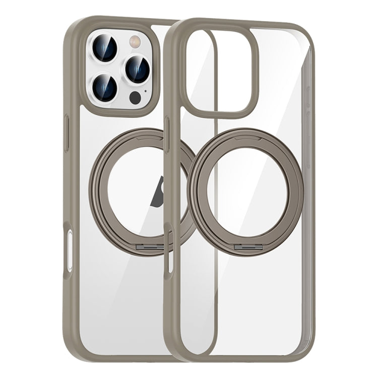 For iPhone 16 Pro Max High Transparency 360 Degree Rotating Holder MagSafe Phone Case(Titanium Gold) - iPhone 16 Pro Max Cases by buy2fix | Online Shopping UK | buy2fix