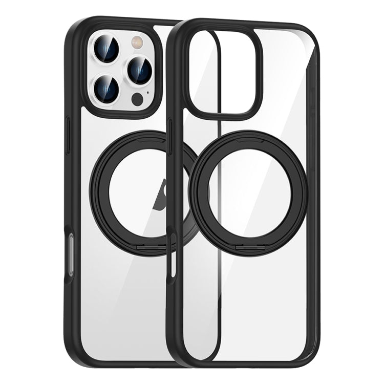 For iPhone 16 Pro Max High Transparency 360 Degree Rotating Holder MagSafe Phone Case(Black) - iPhone 16 Pro Max Cases by buy2fix | Online Shopping UK | buy2fix