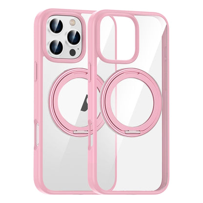 For iPhone 16 Pro High Transparency 360 Degree Rotating Holder MagSafe Phone Case(Pink) - iPhone 16 Pro Cases by buy2fix | Online Shopping UK | buy2fix