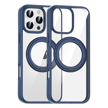 For iPhone 16 Pro High Transparency 360 Degree Rotating Holder MagSafe Phone Case(Dark Blue) - iPhone 16 Pro Cases by buy2fix | Online Shopping UK | buy2fix
