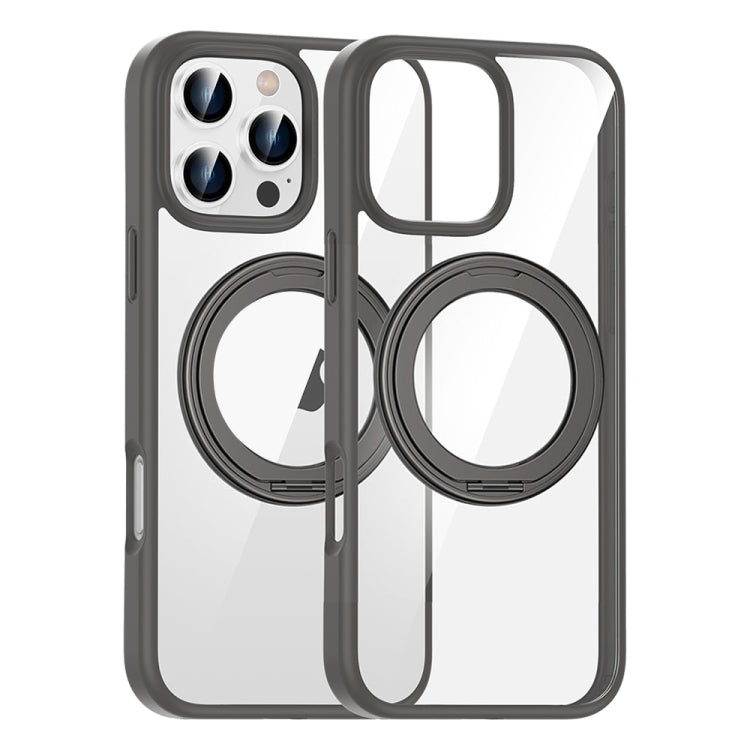 For iPhone 16 Pro High Transparency 360 Degree Rotating Holder MagSafe Phone Case(Titanium Gray) - iPhone 16 Pro Cases by buy2fix | Online Shopping UK | buy2fix