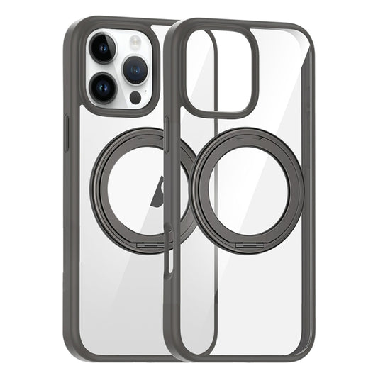 For iPhone 15 Pro Max High Transparency 360 Degree Rotating Holder MagSafe Phone Case(Titanium Gray) - iPhone 15 Pro Max Cases by buy2fix | Online Shopping UK | buy2fix