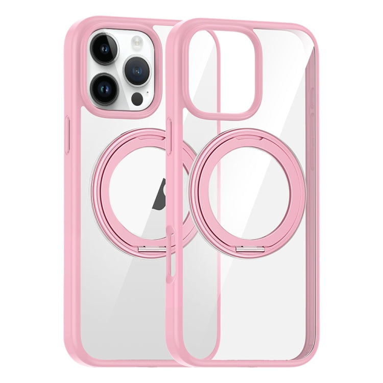 For iPhone 15 Pro High Transparency 360 Degree Rotating Holder MagSafe Phone Case(Pink) - iPhone 15 Pro Cases by buy2fix | Online Shopping UK | buy2fix