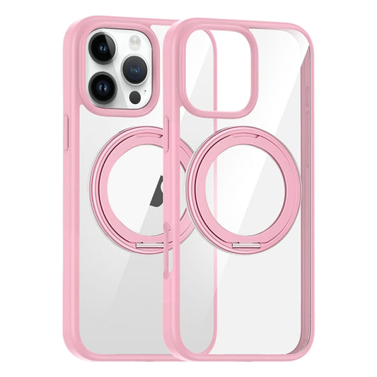 For iPhone 15 Pro High Transparency 360 Degree Rotating Holder MagSafe Phone Case(Pink) - iPhone 15 Pro Cases by buy2fix | Online Shopping UK | buy2fix