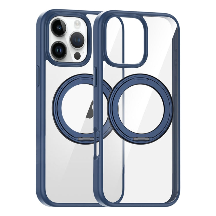 For iPhone 15 Pro High Transparency 360 Degree Rotating Holder MagSafe Phone Case(Dark Blue) - iPhone 15 Pro Cases by buy2fix | Online Shopping UK | buy2fix