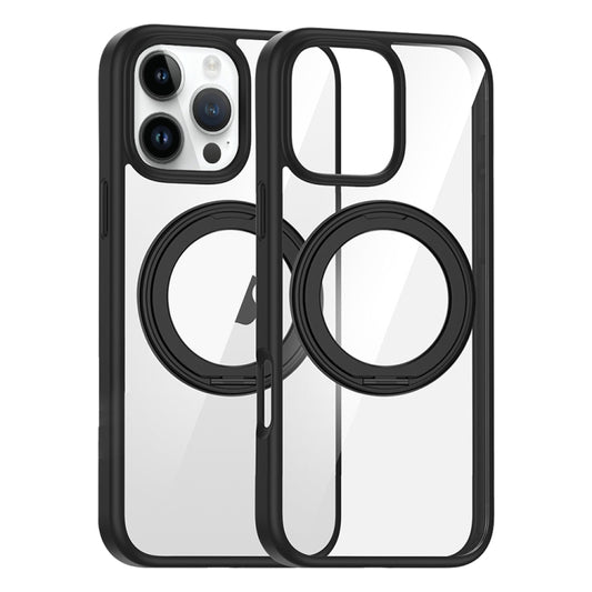 For iPhone 15 Pro High Transparency 360 Degree Rotating Holder MagSafe Phone Case(Black) - iPhone 15 Pro Cases by buy2fix | Online Shopping UK | buy2fix