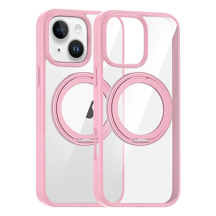 For iPhone 15 High Transparency 360 Degree Rotating Holder MagSafe Phone Case(Pink) - iPhone 15 Cases by buy2fix | Online Shopping UK | buy2fix