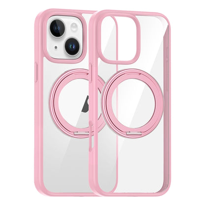For iPhone 15 High Transparency 360 Degree Rotating Holder MagSafe Phone Case(Pink) - iPhone 15 Cases by buy2fix | Online Shopping UK | buy2fix