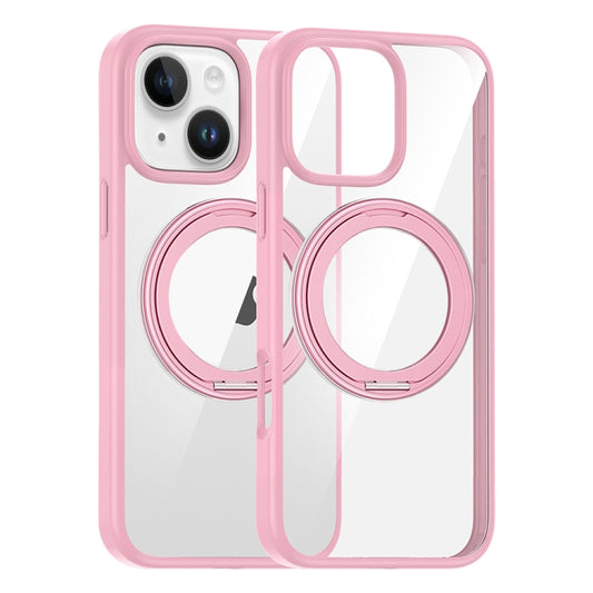 For iPhone 15 High Transparency 360 Degree Rotating Holder MagSafe Phone Case(Pink) - iPhone 15 Cases by buy2fix | Online Shopping UK | buy2fix