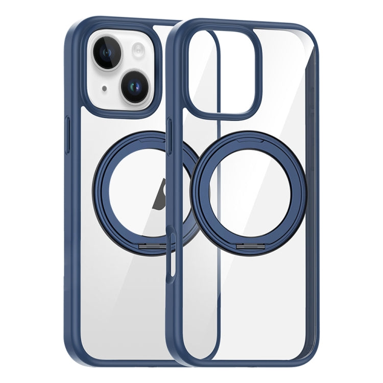 For iPhone 15 High Transparency 360 Degree Rotating Holder MagSafe Phone Case(Dark Blue) - iPhone 15 Cases by buy2fix | Online Shopping UK | buy2fix