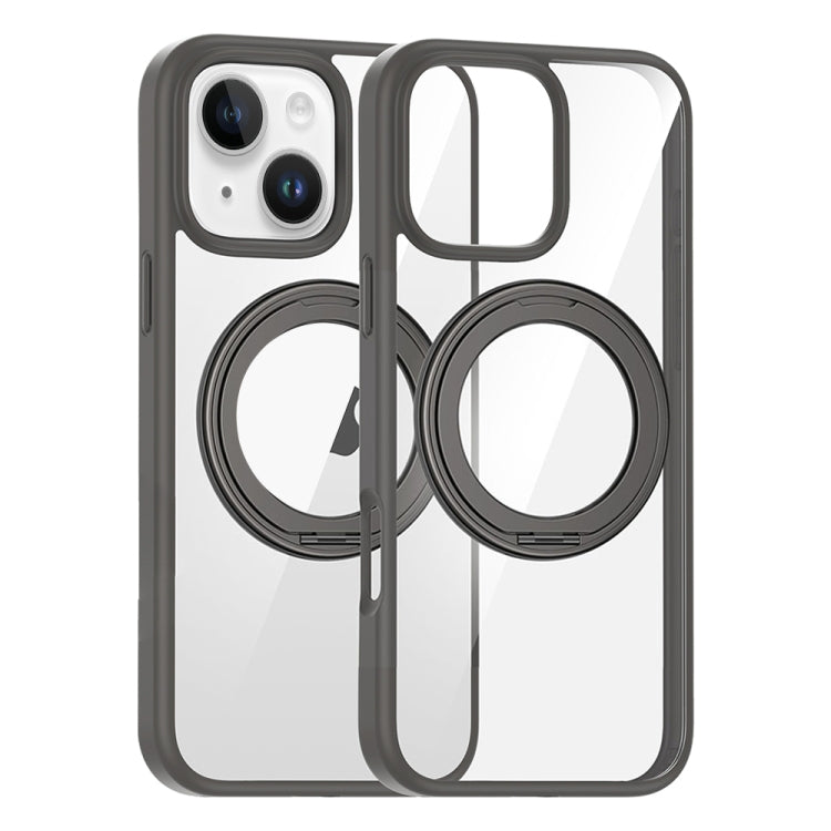 For iPhone 15 High Transparency 360 Degree Rotating Holder MagSafe Phone Case(Titanium Gray) - iPhone 15 Cases by buy2fix | Online Shopping UK | buy2fix
