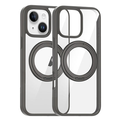 For iPhone 15 High Transparency 360 Degree Rotating Holder MagSafe Phone Case(Titanium Gray) - iPhone 15 Cases by buy2fix | Online Shopping UK | buy2fix