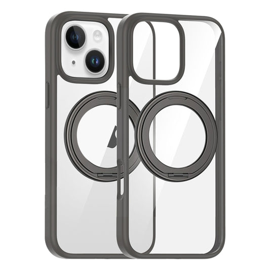 For iPhone 15 High Transparency 360 Degree Rotating Holder MagSafe Phone Case(Titanium Gray) - iPhone 15 Cases by buy2fix | Online Shopping UK | buy2fix