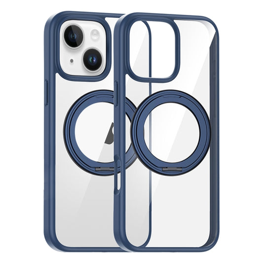 For iPhone 14 High Transparency 360 Degree Rotating Holder MagSafe Phone Case(Dark Blue) - iPhone 14 Cases by buy2fix | Online Shopping UK | buy2fix