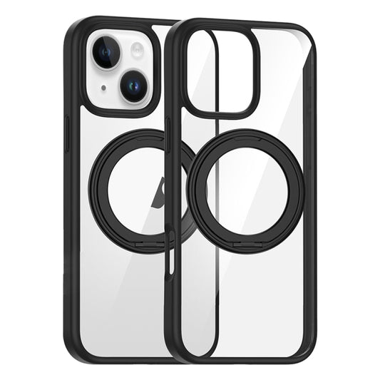 For iPhone 14 High Transparency 360 Degree Rotating Holder MagSafe Phone Case(Black) - iPhone 14 Cases by buy2fix | Online Shopping UK | buy2fix