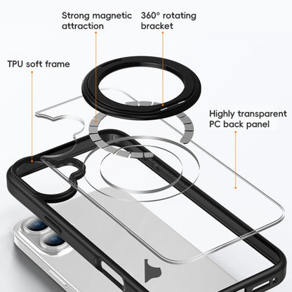 For iPhone 11 High Transparency 360 Degree Rotating Holder MagSafe Phone Case(Titanium Gray) - iPhone 11 Cases by buy2fix | Online Shopping UK | buy2fix