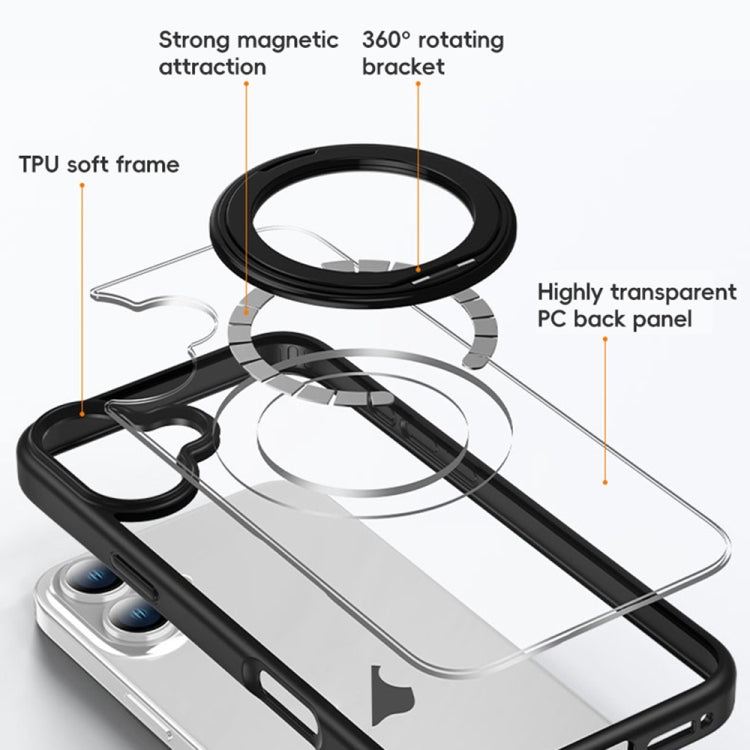 For iPhone 12 Pro Max High Transparency 360 Degree Rotating Holder MagSafe Phone Case(Titanium Gray) - iPhone 12 Pro Max Cases by buy2fix | Online Shopping UK | buy2fix
