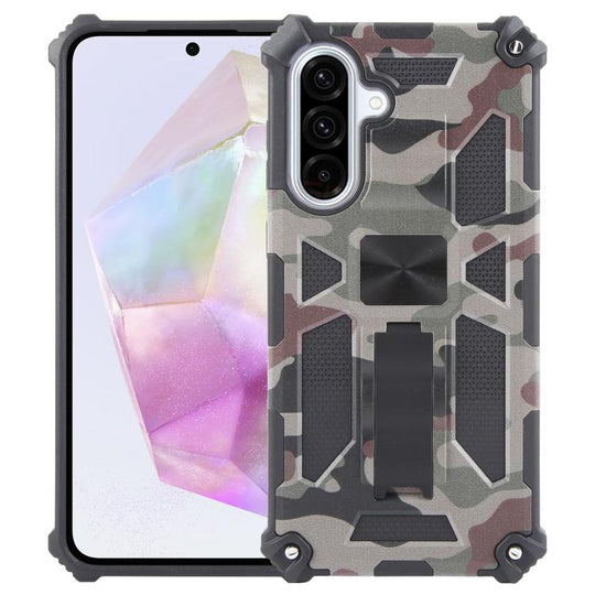 For Samsung Galaxy A36 5G Camouflage Armor Kickstand TPU + PC Magnetic Phone Case(Army Green)