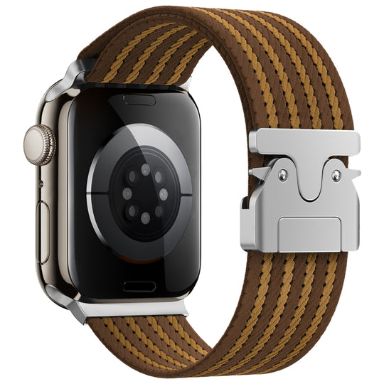 For Apple Watch 46mm / 49mm / 45mm / 44mm Parachute Buckle 4-Stripe Braided Nylon Watch Band(Brown Khaki)