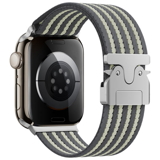 For Apple Watch 46mm / 49mm / 45mm / 44mm Parachute Buckle 4-Stripe Braided Nylon Watch Band(Grey Light Yellow)