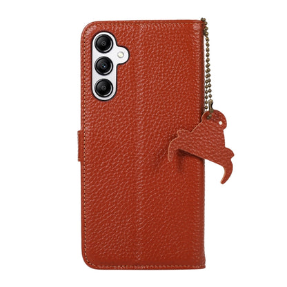 For Samsung Galaxy A36 Genuine Leather Litchi Texture RFID Leather Phone Case(Coffee) - Galaxy Phone Cases by buy2fix | Online Shopping UK | buy2fix