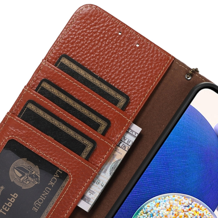 For Samsung Galaxy A36 Genuine Leather Litchi Texture RFID Leather Phone Case(Coffee) - Galaxy Phone Cases by buy2fix | Online Shopping UK | buy2fix
