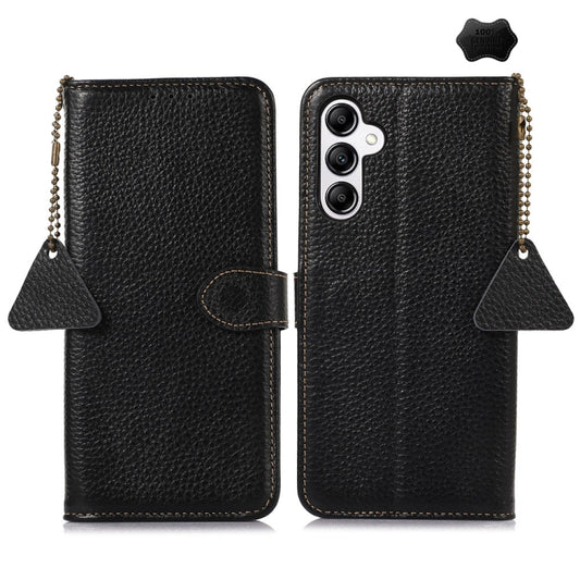 For Samsung Galaxy A36 Genuine Leather Litchi Texture RFID Leather Phone Case(Black) - Galaxy Phone Cases by buy2fix | Online Shopping UK | buy2fix