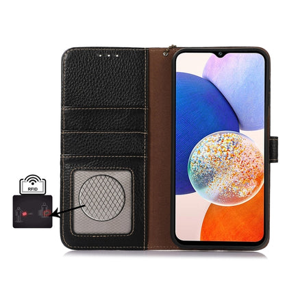 For Samsung Galaxy A36 Genuine Leather Litchi Texture RFID Leather Phone Case(Black) - Galaxy Phone Cases by buy2fix | Online Shopping UK | buy2fix