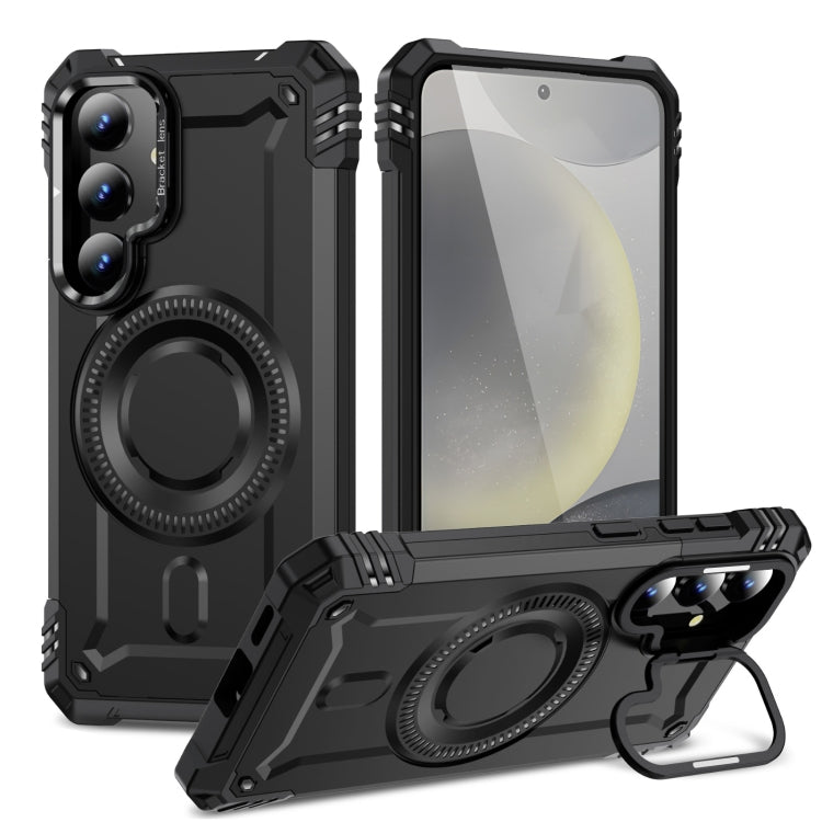 For Samsung Galaxy S25 5G Lens Holder MagSafe Phone Case(Black) by buy2fix