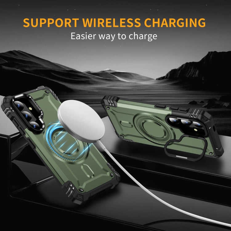 For Samsung Galaxy S25 5G Lens Holder MagSafe Phone Case(Army Green) by buy2fix