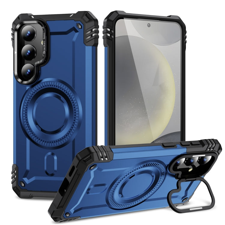For Samsung Galaxy S25 5G Lens Holder MagSafe Phone Case(Blue) by buy2fix