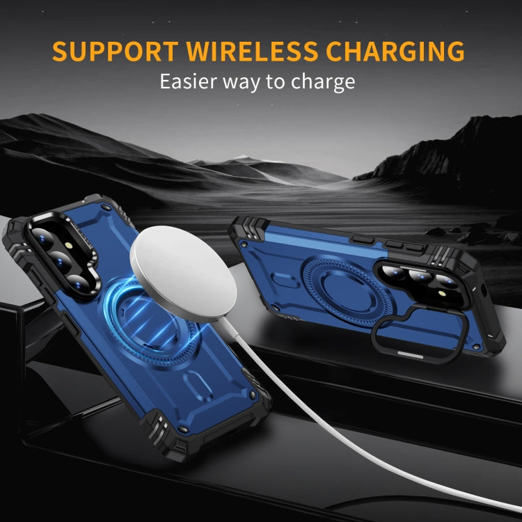 For Samsung Galaxy S25 5G Lens Holder MagSafe Phone Case(Blue) by buy2fix