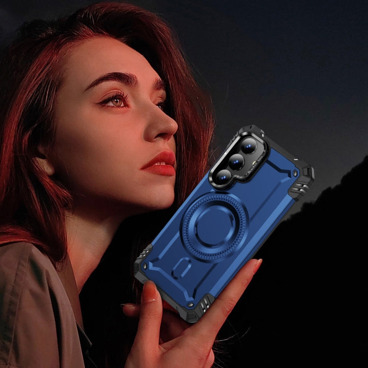 For Samsung Galaxy S25 5G Lens Holder MagSafe Phone Case(Blue) by buy2fix