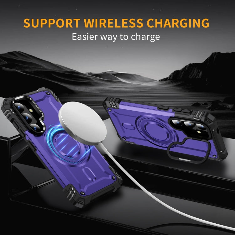For Samsung Galaxy S25 5G Lens Holder MagSafe Phone Case(Purple) by buy2fix