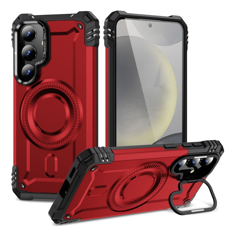 For Samsung Galaxy S25+ 5G Lens Holder MagSafe Phone Case(Red) by buy2fix