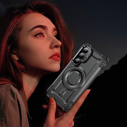 For Samsung Galaxy S25+ 5G Lens Holder MagSafe Phone Case(Grey) by buy2fix