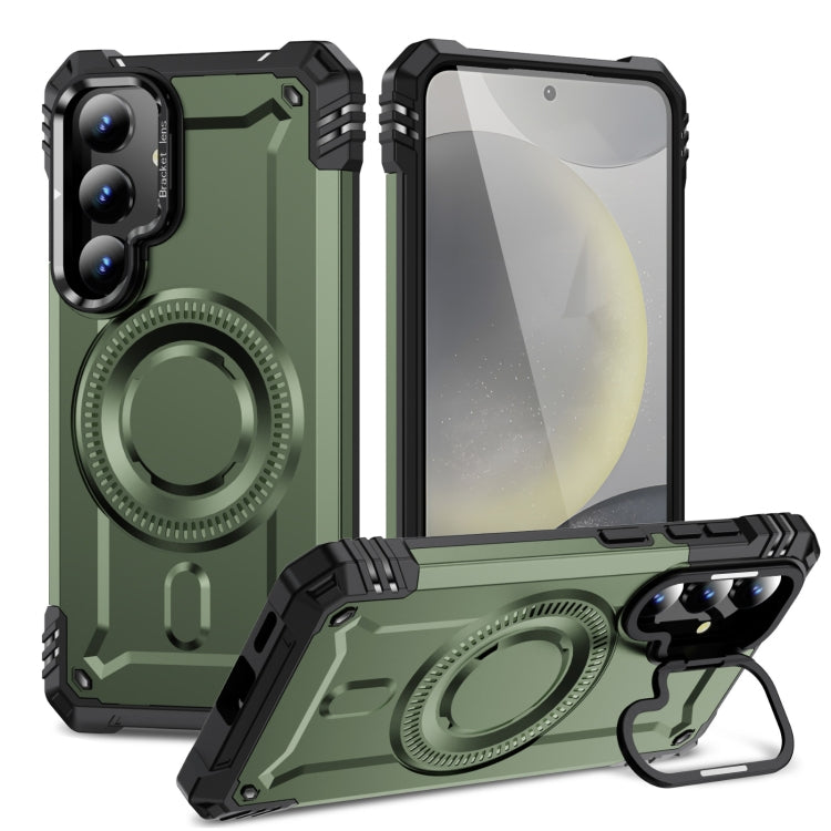 For Samsung Galaxy S25+ 5G Lens Holder MagSafe Phone Case(Army Green) by buy2fix