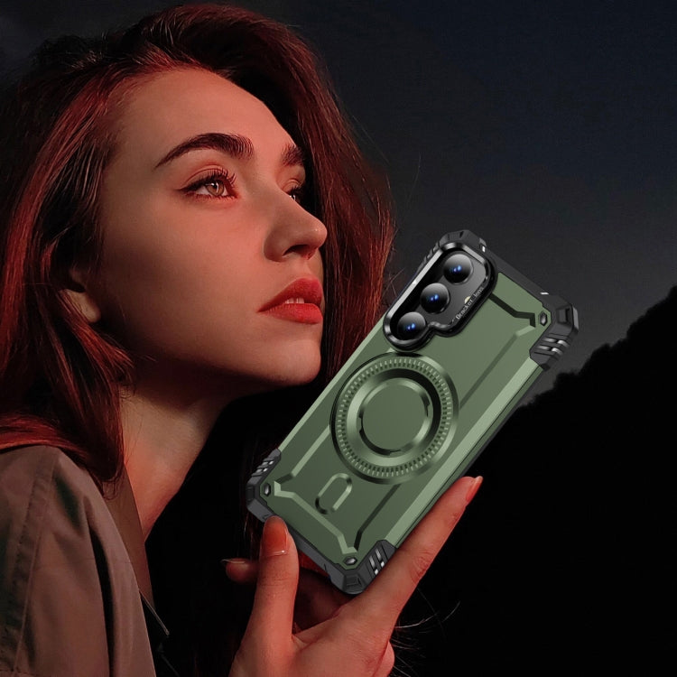 For Samsung Galaxy S25+ 5G Lens Holder MagSafe Phone Case(Army Green) by buy2fix