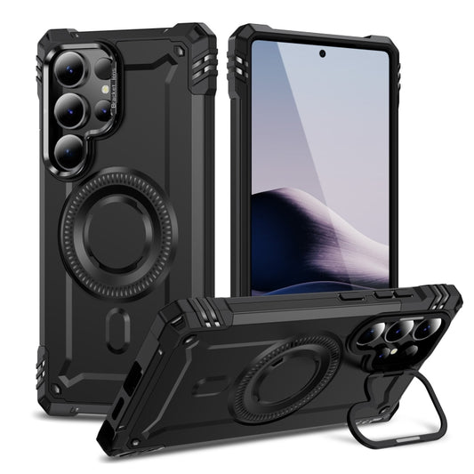 For Samsung Galaxy S25 Ultra 5G Lens Holder MagSafe Phone Case(Black) by buy2fix