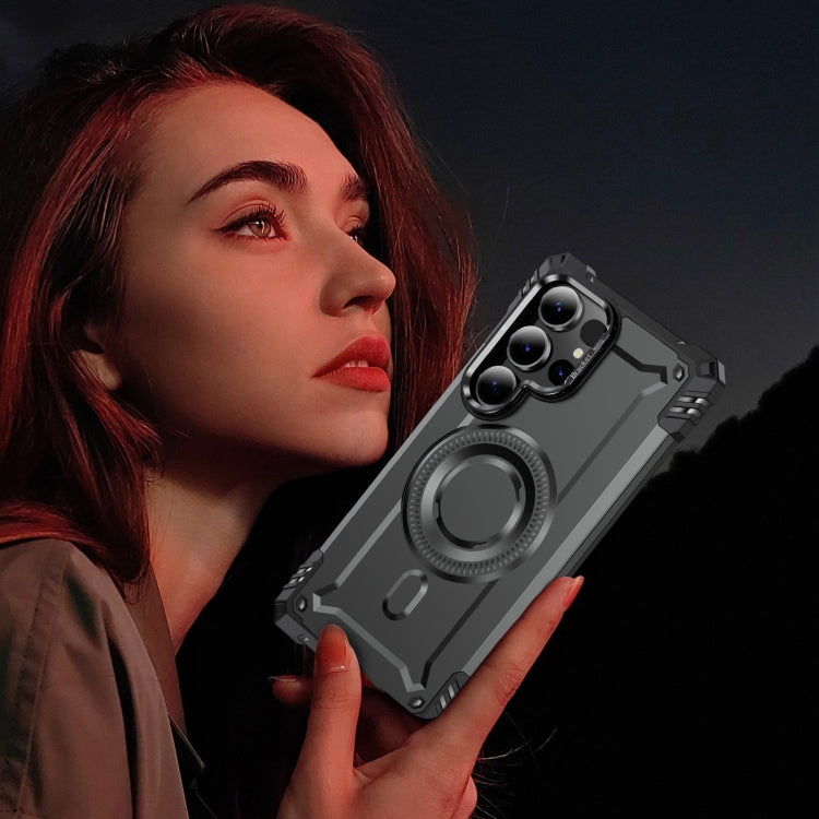 For Samsung Galaxy S25 Ultra 5G Lens Holder MagSafe Phone Case(Grey) by buy2fix