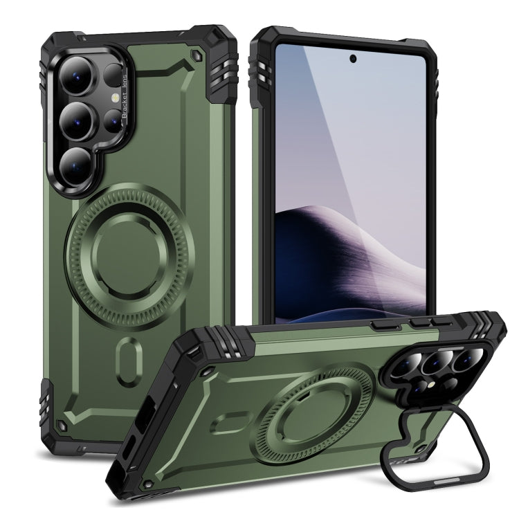 For Samsung Galaxy S25 Ultra 5G Lens Holder MagSafe Phone Case(Army Green) by buy2fix