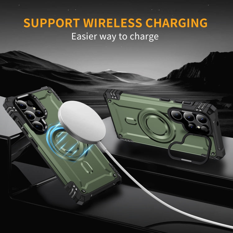 For Samsung Galaxy S25 Ultra 5G Lens Holder MagSafe Phone Case(Army Green) by buy2fix