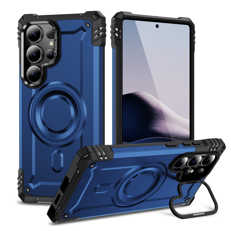 For Samsung Galaxy S25 Ultra 5G Lens Holder MagSafe Phone Case(Blue) by buy2fix